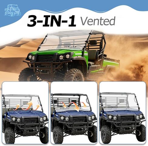 HECASA 3-IN-1 Flip Front Windshield Compatible with Kawasaki Mule Pro FXT Plastic(PC) Vented Windscreen Clear in Saudi Arabia