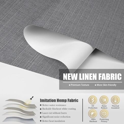 100% Blackout Roller Blinds for Windows,Cordless Custom Size Black Out Roller Shades,Thermal Insulated UV Protection Window Shades for Door,Bedroom,Linen,Grey,100" w x [20" H to 98" H]_Customize in Saudi Arabia