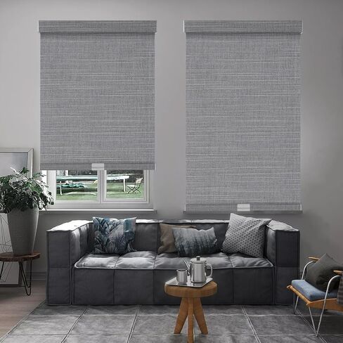 100% Blackout Roller Blinds for Windows,Cordless Custom Size Black Out Roller Shades,Thermal Insulated UV Protection Window Shades for Door,Bedroom,Linen,Grey,100" w x [20" H to 98" H]_Customize in Saudi Arabia