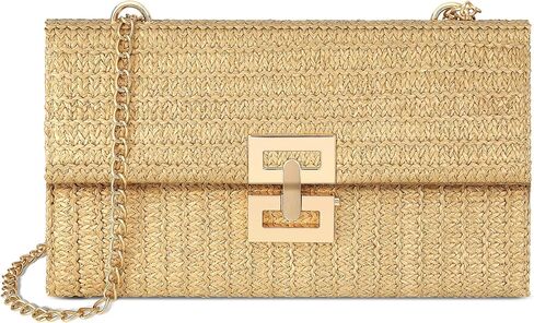 Straw Purse - Beach Bags for Women Summer, Woven Clutch Purses for Women Crossbody Shoulder Handbag in Kuwait