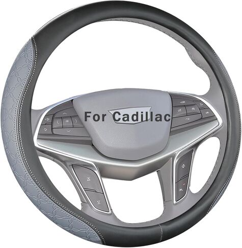 مناسب حسب الطلب لغطاء عجلة قيادة كاديلاك، أغطية عجلة قيادة سيارة جلدية مزدوجة الجوانب، مسامية مضادة للانزلاق، لملحقات كاديلاك (K-أسود) in Kuwait