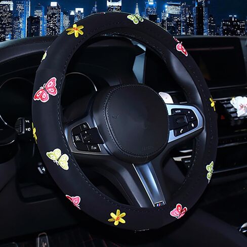 Embroidery Car Steering Wheel Cover for Women Girls,Anti-Slip Cute Steering Wheel Protector Car Accessories(Cherry) in Saudi Arabia