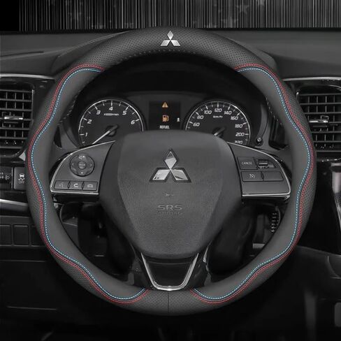 Car Steering Wheel Cover for Mitsubishi Eclipse Cross 2018-2021,Microfiber Leather Automotive Steering Wheel Protector Anti-Slip Breathable with Logo Emblem Car Interior Accessories in Saudi Arabia