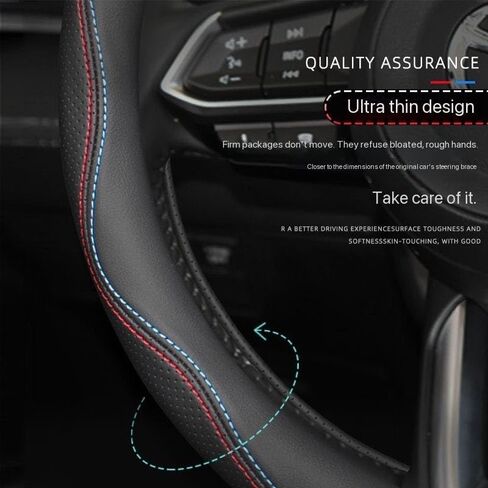 Car Steering Wheel Cover for Mitsubishi Eclipse Cross 2018-2021,Microfiber Leather Automotive Steering Wheel Protector Anti-Slip Breathable with Logo Emblem Car Interior Accessories in Saudi Arabia