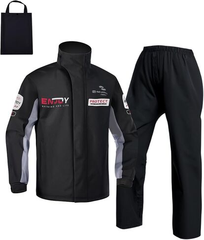 Packable Rain Suit Men's Lightweight Waterproof Rain Jacket and Pant Outdoor Raincoat with Hood Windbreaker Black in Kuwait