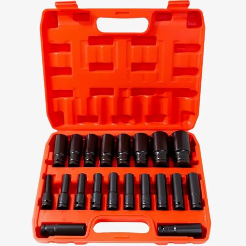 20 PCS 1/2-Inch Drive Deep Impact Socket Set, CR-V, 6 Point, 8mm to 32mm, Metric, Deep in Saudi Arabia