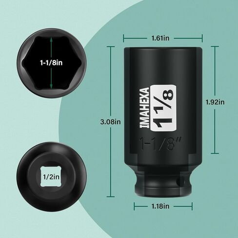 1/2" Square Drive Impact Socket,Deep 1-1/8Inch SAE Sleeve,CR-MO Hex Point for Convenient Disassembly of Axle Nuts in Saudi Arabia