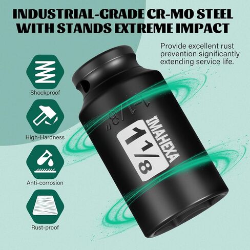 1/2" Square Drive Impact Socket,Deep 1-1/8Inch SAE Sleeve,CR-MO Hex Point for Convenient Disassembly of Axle Nuts in Saudi Arabia