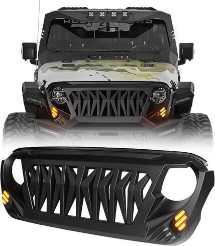 Hooke Road JL Grill Matte Black Replacement Front Shark Grille w/LED Lights Compatible with 2018-2026 Jeep Wrangler JL & Gladiator JT in Saudi Arabia