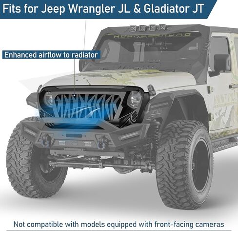 Hooke Road JL Grill Matte Black Replacement Front Shark Grille w/LED Lights Compatible with 2018-2026 Jeep Wrangler JL & Gladiator JT in Saudi Arabia