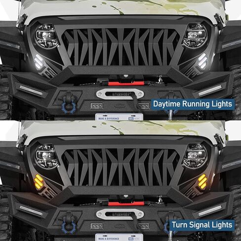 Hooke Road JL Grill Matte Black Replacement Front Shark Grille w/LED Lights Compatible with 2018-2026 Jeep Wrangler JL & Gladiator JT in Saudi Arabia
