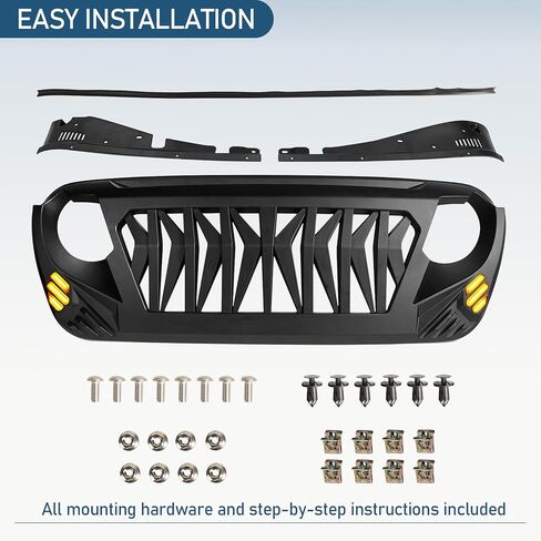 Hooke Road JL Grill Matte Black Replacement Front Shark Grille w/LED Lights Compatible with 2018-2026 Jeep Wrangler JL & Gladiator JT in Saudi Arabia