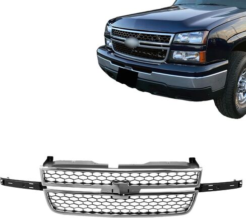 Front Grille Grill Chrome Shell with Painted Black Insert Compatible With 2003 2004 2005 2006 2007 Chevy Silverado GM1200546 in Saudi Arabia
