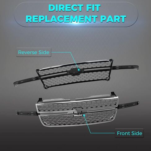 Front Grille Grill Chrome Shell with Painted Black Insert Compatible With 2003 2004 2005 2006 2007 Chevy Silverado GM1200546 in Saudi Arabia