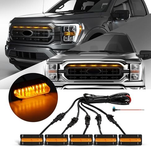 5 Pcs Led Grill Lights Compatible with 2021 2022 2023 F150 XL/XLT/XLT Sport - LED Front Grille Lights Accessories with Fuse & Harness (White) in Kuwait