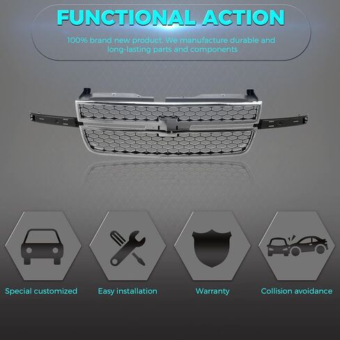 Front Grille Grill Chrome Shell with Painted Black Insert Compatible With 2003 2004 2005 2006 2007 Chevy Silverado GM1200546 in Saudi Arabia