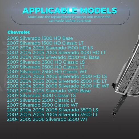 Front Grille Grill Chrome Shell with Painted Black Insert Compatible With 2003 2004 2005 2006 2007 Chevy Silverado GM1200546 in Saudi Arabia