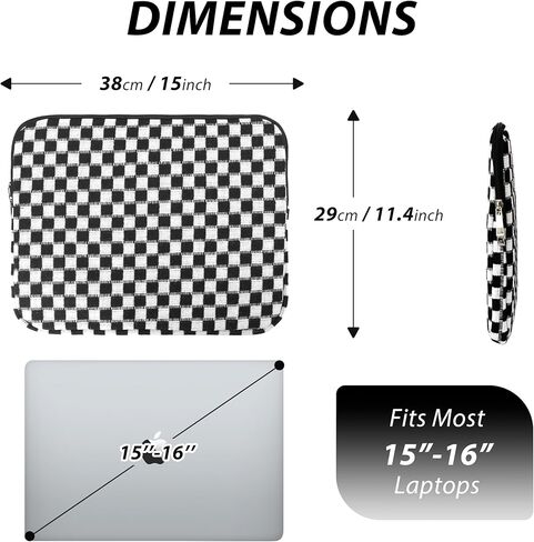 Puffy Laptop Sleeve 15-16 inch, Cute Knitted Protective Carrying Case for Women & Men, Compatible with MacBook Pro 16-Inch M4, 15.6 Inch Tablets Notebook (Checkered Black) in Saudi Arabia