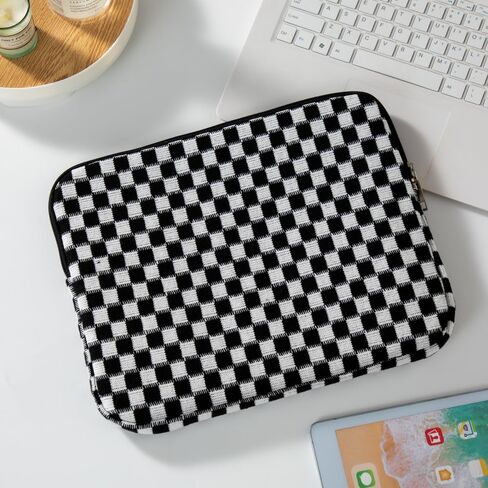 Puffy Laptop Sleeve 15-16 inch, Cute Knitted Protective Carrying Case for Women & Men, Compatible with MacBook Pro 16-Inch M4, 15.6 Inch Tablets Notebook (Checkered Black) in Saudi Arabia