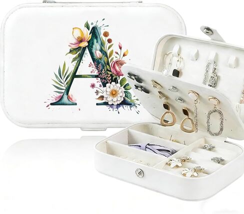 Monogram Jewelry Box Portable Print Jewelry Box, Black Compact Jewelry Box Travel Jewelry Case Travel Case Organizer Bag Storage Box Jewelry Holder For Necklace Earrings Rings Bracelet (Letter A) in Saudi Arabia