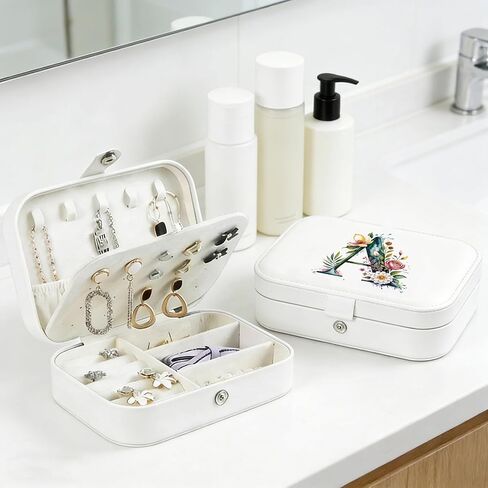Monogram Jewelry Box Portable Print Jewelry Box, Black Compact Jewelry Box Travel Jewelry Case Travel Case Organizer Bag Storage Box Jewelry Holder For Necklace Earrings Rings Bracelet (Letter A) in Saudi Arabia