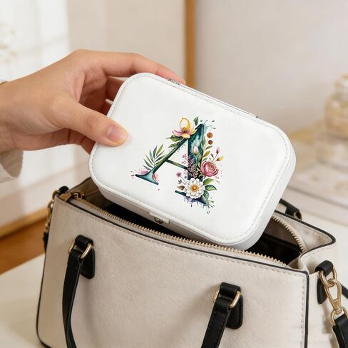 Monogram Jewelry Box Portable Print Jewelry Box, Black Compact Jewelry Box Travel Jewelry Case Travel Case Organizer Bag Storage Box Jewelry Holder For Necklace Earrings Rings Bracelet (Letter A) in Saudi Arabia