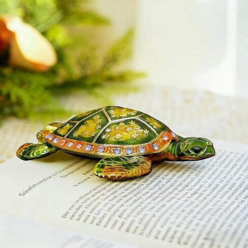 Turtle Metal Jewelry Box with Rhinestone Star Pattern Vintage Trinket Storage Box Decorative with Magnetic Latching Keepsake Box for Ring Earrings Necklaces, Animal Figurine Home Decor (Green) in Saudi Arabia