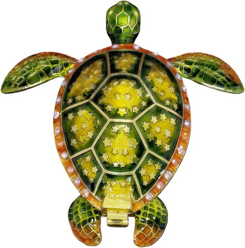 Turtle Metal Jewelry Box with Rhinestone Star Pattern Vintage Trinket Storage Box Decorative with Magnetic Latching Keepsake Box for Ring Earrings Necklaces, Animal Figurine Home Decor (Green) in Saudi Arabia