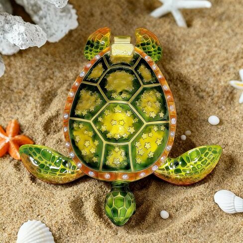 Turtle Metal Jewelry Box with Rhinestone Star Pattern Vintage Trinket Storage Box Decorative with Magnetic Latching Keepsake Box for Ring Earrings Necklaces, Animal Figurine Home Decor (Green) in Saudi Arabia