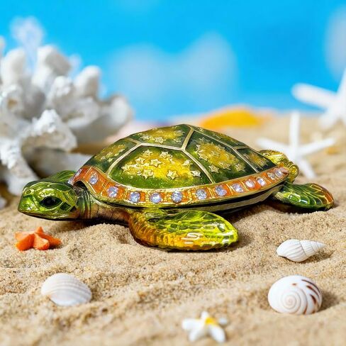 Turtle Metal Jewelry Box with Rhinestone Star Pattern Vintage Trinket Storage Box Decorative with Magnetic Latching Keepsake Box for Ring Earrings Necklaces, Animal Figurine Home Decor (Green) in Saudi Arabia