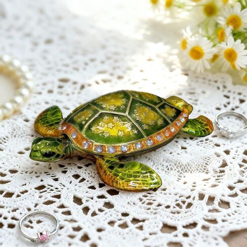 Turtle Metal Jewelry Box with Rhinestone Star Pattern Vintage Trinket Storage Box Decorative with Magnetic Latching Keepsake Box for Ring Earrings Necklaces, Animal Figurine Home Decor (Green) in Saudi Arabia