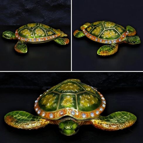 Turtle Metal Jewelry Box with Rhinestone Star Pattern Vintage Trinket Storage Box Decorative with Magnetic Latching Keepsake Box for Ring Earrings Necklaces, Animal Figurine Home Decor (Green) in Saudi Arabia