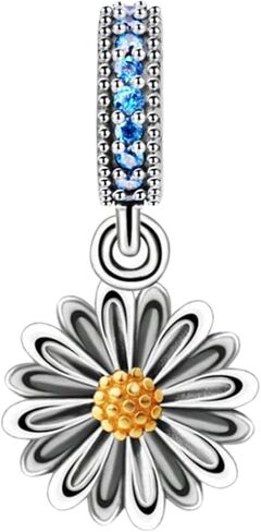 925 Sterling Silver Sunflower Charm Flower Bead Love Anniversary Heart Pendant for Pandora Charm Bracelet in Saudi Arabia