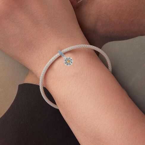 925 Sterling Silver Sunflower Charm Flower Bead Love Anniversary Heart Pendant for Pandora Charm Bracelet in Saudi Arabia