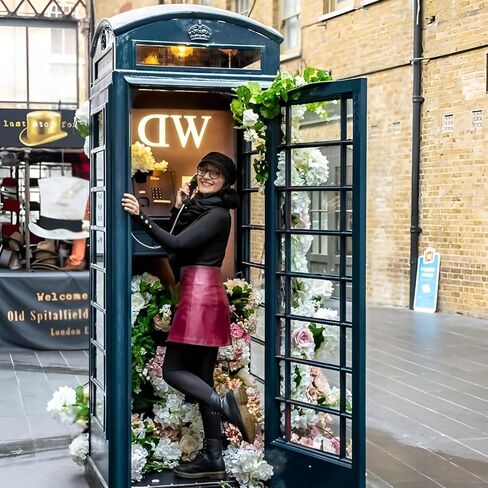 Upgraded Vintage London Telephone Box Replica - Classic England Phone Booth with Acrylic Glass Panels & Storage Shelf, Cast Iron Decor for Garden, Wedding, Party and Home (Red, 2.2m/87in) in Saudi Arabia