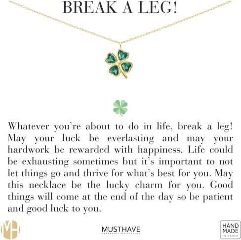 MUSTHAVE 18K Gold Plated Cubic Clover Good Luck Necklace with Message Card, Yellow Gold Color, Emerald, Lucky Charm, Anchor Chain, Size 16 inch + 2 inch Extender (Yellow Gold) in Kuwait