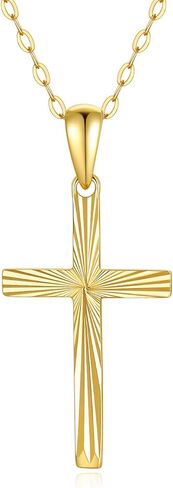 SISGEM 14K Solid Gold Cross Necklace for Women, Real Gold Diamond-cut Cross Crucifix Necklace Blessed Religious Gift Confirmation Baptism Jewelry Gift for Her, Mom, Wife, 16"-18" in Saudi Arabia