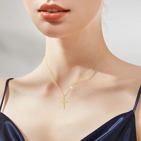 SISGEM 14K Solid Gold Cross Necklace for Women, Real Gold Diamond-cut Cross Crucifix Necklace Blessed Religious Gift Confirmation Baptism Jewelry Gift for Her, Mom, Wife, 16"-18" in Saudi Arabia