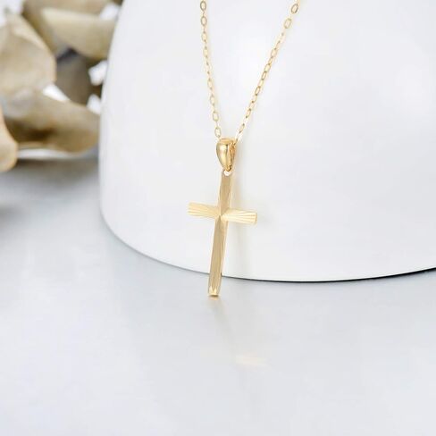 SISGEM 14K Solid Gold Cross Necklace for Women, Real Gold Diamond-cut Cross Crucifix Necklace Blessed Religious Gift Confirmation Baptism Jewelry Gift for Her, Mom, Wife, 16"-18" in Saudi Arabia