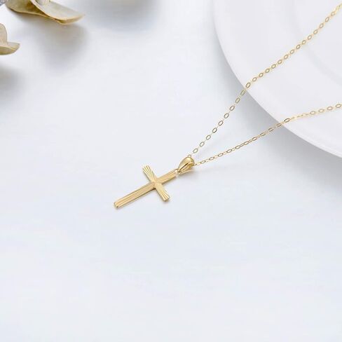 SISGEM 14K Solid Gold Cross Necklace for Women, Real Gold Diamond-cut Cross Crucifix Necklace Blessed Religious Gift Confirmation Baptism Jewelry Gift for Her, Mom, Wife, 16"-18" in Saudi Arabia