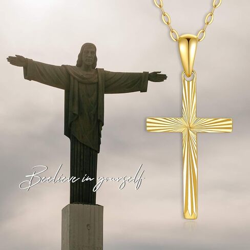SISGEM 14K Solid Gold Cross Necklace for Women, Real Gold Diamond-cut Cross Crucifix Necklace Blessed Religious Gift Confirmation Baptism Jewelry Gift for Her, Mom, Wife, 16"-18" in Saudi Arabia