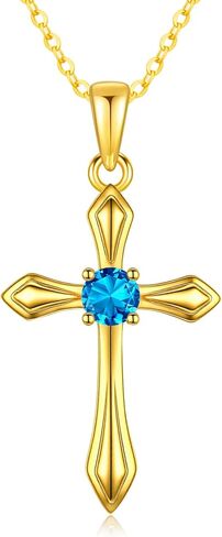 KQ&TTENG Birthstone Cross Necklaces 14K Gold Plated Cross Pendant Faith Christian Religion Jewelry Gifts for Women Birthday in Saudi Arabia