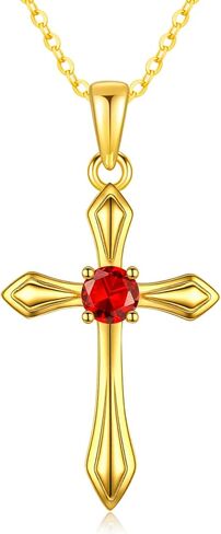 KQ&TTENG Birthstone Cross Necklaces 14K Gold Plated Cross Pendant Faith Christian Religion Jewelry Gifts for Women Birthday in Saudi Arabia