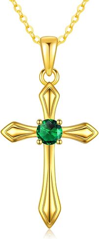 KQ&TTENG Birthstone Cross Necklaces 14K Gold Plated Cross Pendant Faith Christian Religion Jewelry Gifts for Women Birthday in Saudi Arabia