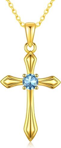 KQ&TTENG Birthstone Cross Necklaces 14K Gold Plated Cross Pendant Faith Christian Religion Jewelry Gifts for Women Birthday in Saudi Arabia