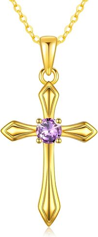 KQ&TTENG Birthstone Cross Necklaces 14K Gold Plated Cross Pendant Faith Christian Religion Jewelry Gifts for Women Birthday in Saudi Arabia