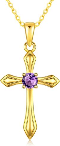 KQ&TTENG Birthstone Cross Necklaces 14K Gold Plated Cross Pendant Faith Christian Religion Jewelry Gifts for Women Birthday in Saudi Arabia