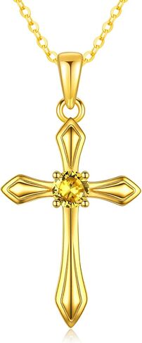 KQ&TTENG Birthstone Cross Necklaces 14K Gold Plated Cross Pendant Faith Christian Religion Jewelry Gifts for Women Birthday in Saudi Arabia