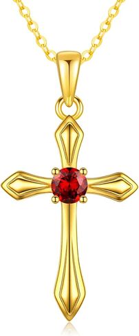 KQ&TTENG Birthstone Cross Necklaces 14K Gold Plated Cross Pendant Faith Christian Religion Jewelry Gifts for Women Birthday in Saudi Arabia