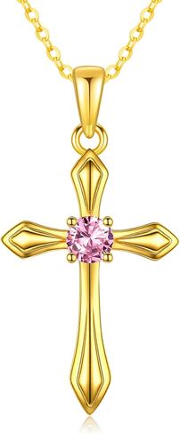 KQ&TTENG Birthstone Cross Necklaces 14K Gold Plated Cross Pendant Faith Christian Religion Jewelry Gifts for Women Birthday in Saudi Arabia